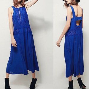 Free People Blue Embroidered Boho 20s Wedding Guest Dress